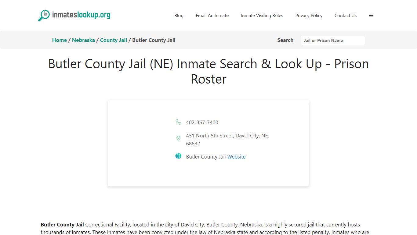 Butler County Jail (NE) Inmate Search & Look Up - Prison Roster