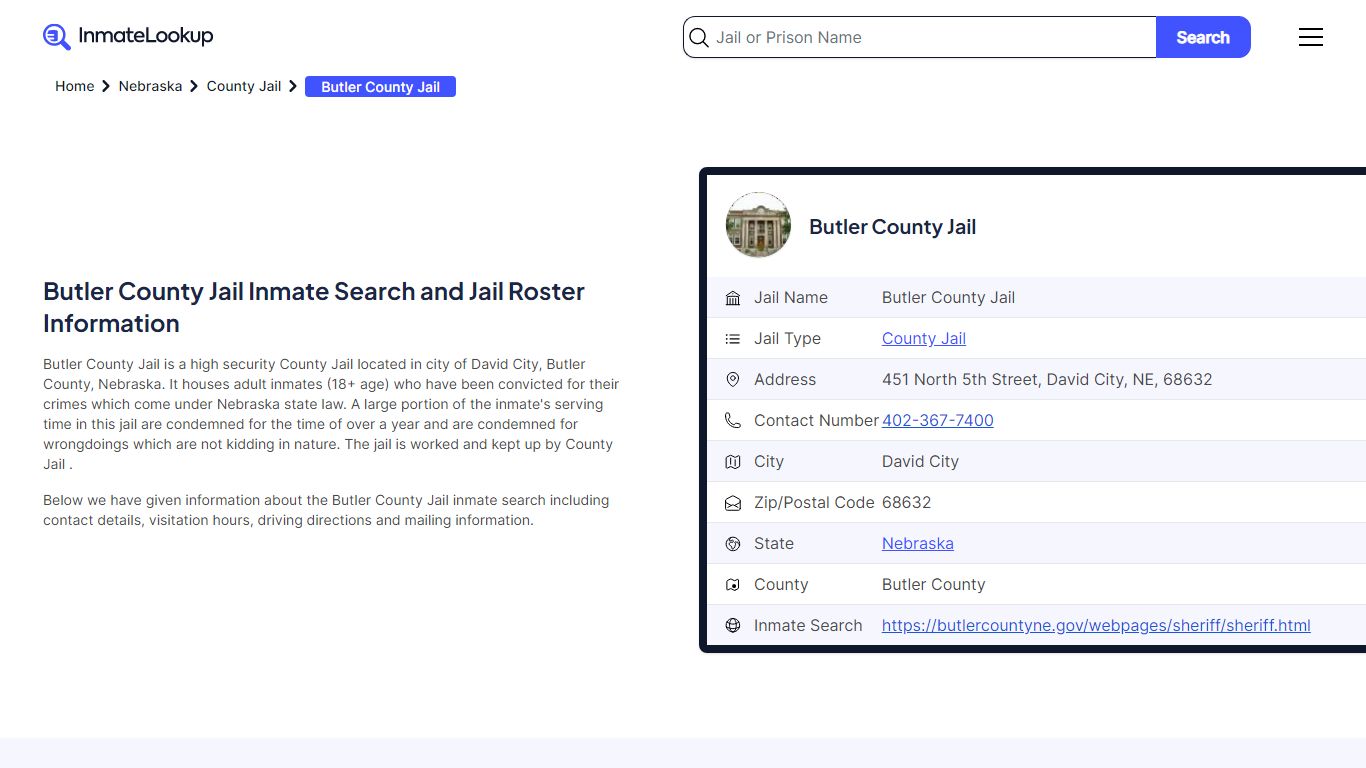 Butler County Jail Inmate Search and Jail Roster Information